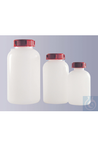 4Articoli simili a: Wide neck bottle, HDPE, round, natural, with red closure and seal, GL32, 250...